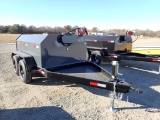 PORTABLE FUEL TANK,  750-GALLON, TANDEM AXLE, SINGLE TIRE, 12-V PUMP AND HO