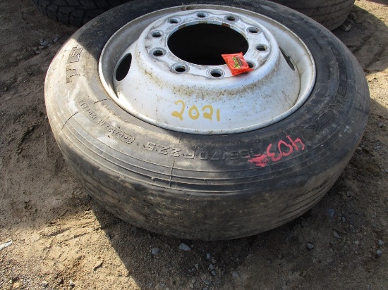 DIAMOND BACK 255/70/22.5 TIRE,ON STEEL WHEEL