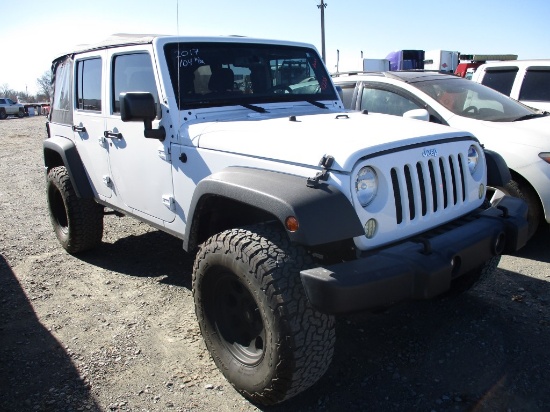 2017 JEEP WRANGLER SUV, (+/-) 104,690  4 DR, 4X4, CLOTH TOP, V6 GAS, AT, PS