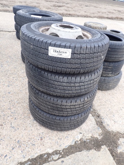 (4) 225/75R16 10-PLY TIRES,  ON 1-TON RIMS
