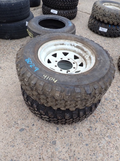 (2) TIRES,  245/75R16 ON 8 HOLE RIMS