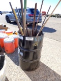BARREL OF MISC,  SHOVELS & RAKES