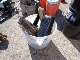 BUCKET OF PUSH BROOM HEADS,