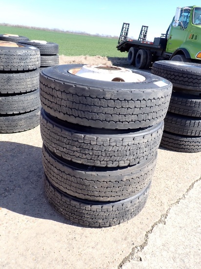 (4) LO-PRO 22.5 LUG TIRES,  ON BUDDS