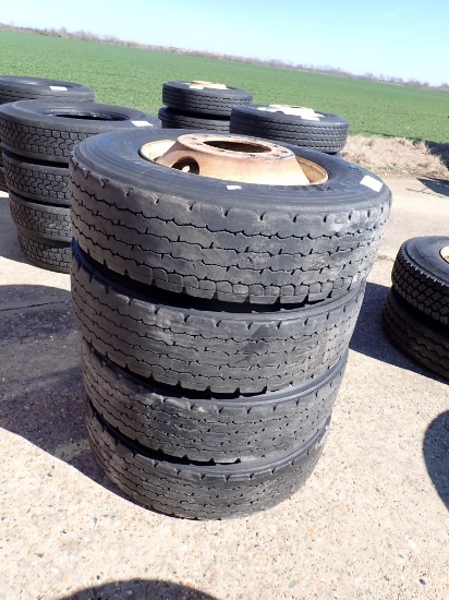 (4) LO-PRO 22.5 LUG TIRES,  ON BUDDS