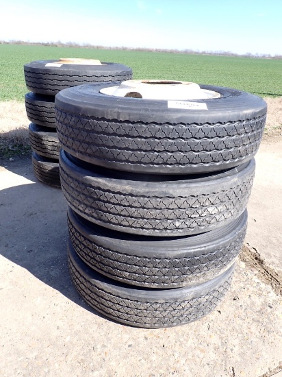 (4) 11R22.5 TIRES,  ON BUDDS