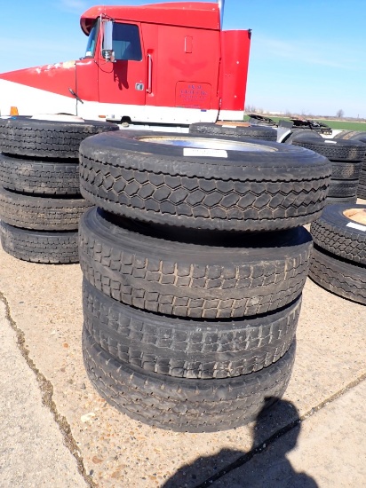 (4) 11R24.5 TIRES,  ON CHROME BUDDS