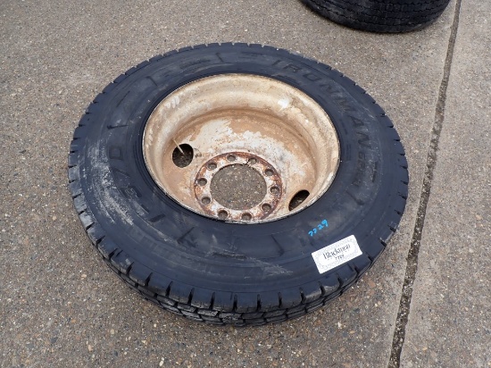 (1) 11R24.5 LUG TIRES,  ORIGINAL, ON BUDD RIM