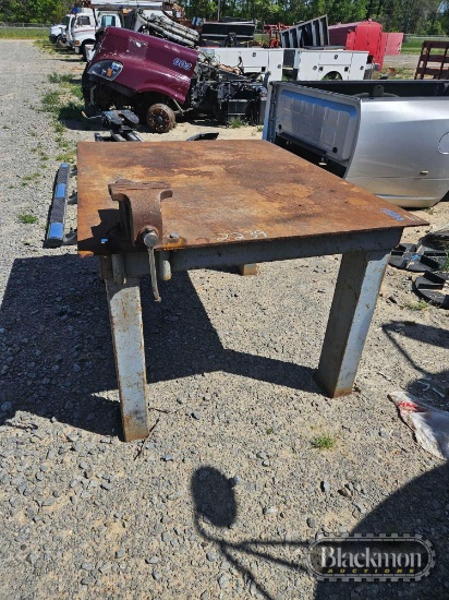 metal shop table with vise