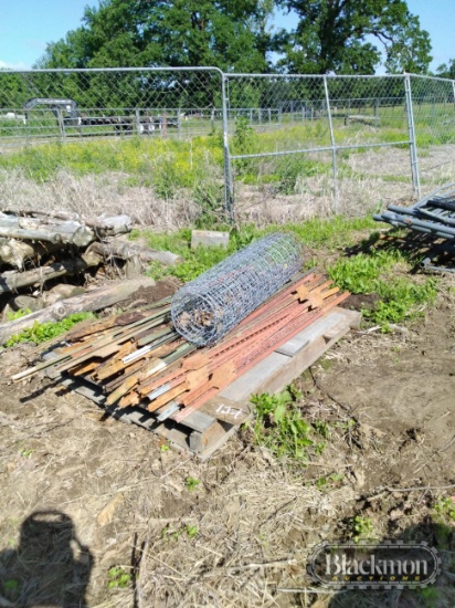 Pallet of T-Post and partial roll of wire