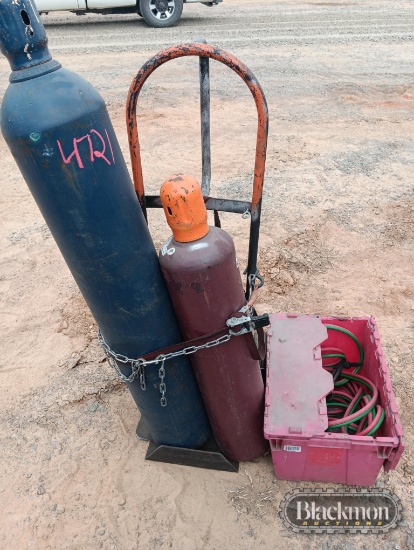 acetylene & oxygen bottles with cart & hose