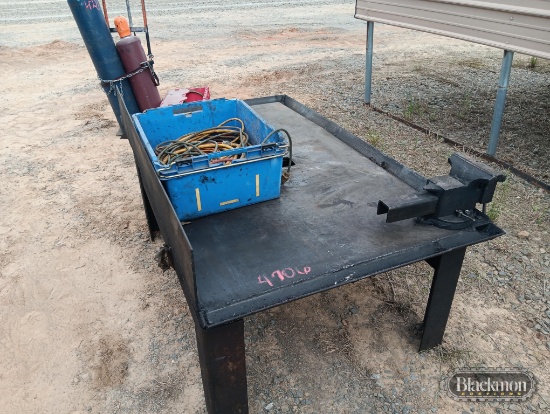 Metal shop table with vise and miscellaneous