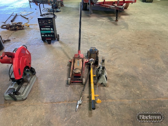 two hydraulic jacks, two jackstands
