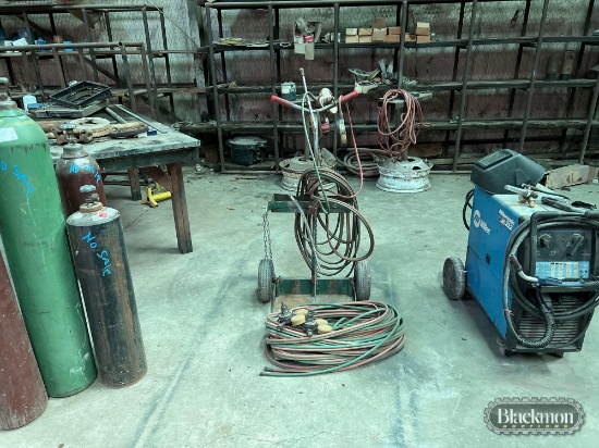Torch cart with torch, hose, two sets of gauges