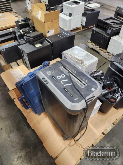 (6) pallets of computer towers, shredders, printers and misc