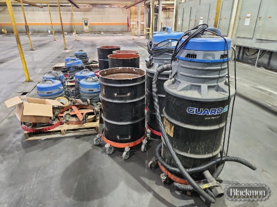 (10) Global industries drum top vacuums and misc parts