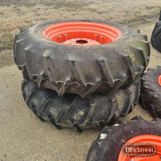 (2) 16.9-34 AND (2) 12.4R24 TIRES WITH WHEELS