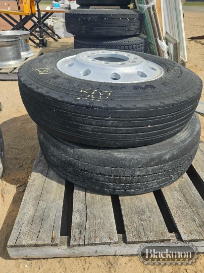 (3) Pallets with (9) Truck Tires on Rims