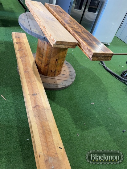 Wooden spool and wooden shelves