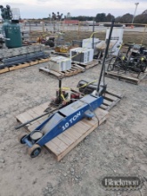 (2) PALLETS W/ MILLER S-22P12 SUITCASE WELDER AND (3) SHOP JACKS