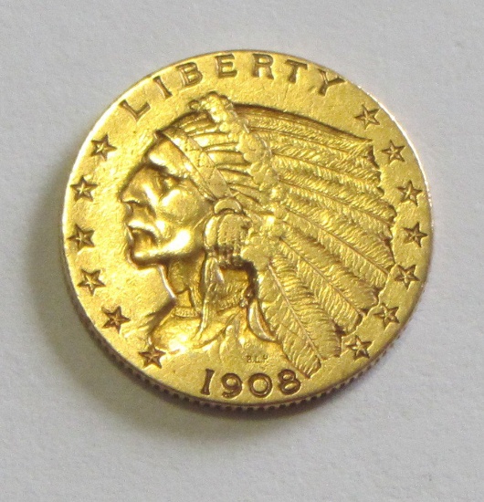 $2.5 GOLD QUARTER EAGLE INDIAN 1908