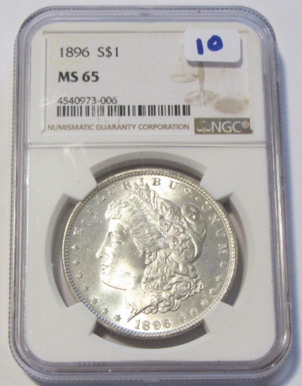 $1 1896 MORGAN GEM NGC MS 65 BLAST WHITE COIN