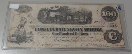 $100 TRAIN CONFEDERATE 1862