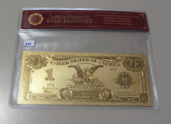 $1 BLACK EAGLE SILVER CERTIFICATE 1899 REPLICA NOTE GOLD PLATE