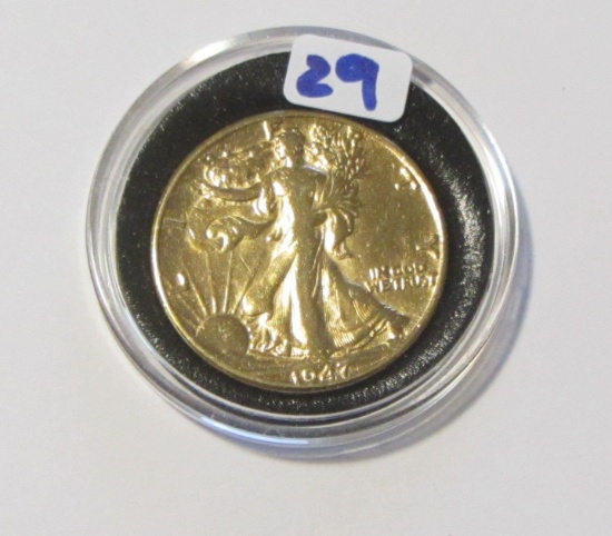 1947 GOLD PLATE WALKING LIBERTY HALF REAL COIN