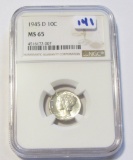 1945-D MERCURY DIME NGC MS 65