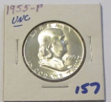 1955 UNCIRCULATED FRANKLIN HALF SHARP COIN