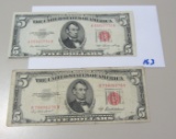 LOT OF 2 $5 RED SEALS 1953