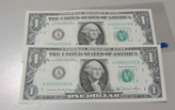 1981-A 2 CONSECUTIVE $1 UNCIRCULATED FRN