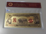 $10 BISON 1901 REPLICA NOTE GOLD PLATE