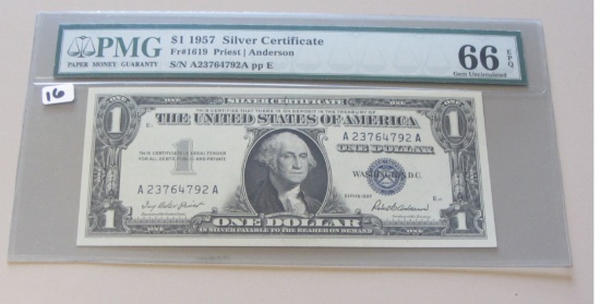 $1 1957 SILVER CERTIFICATE PMG 66 EPQ