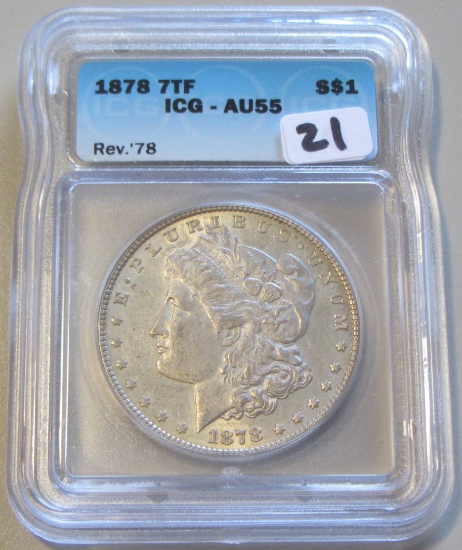 $1 1878 7 TAIL FEATHERS ICG 55 REVERSE OF 78