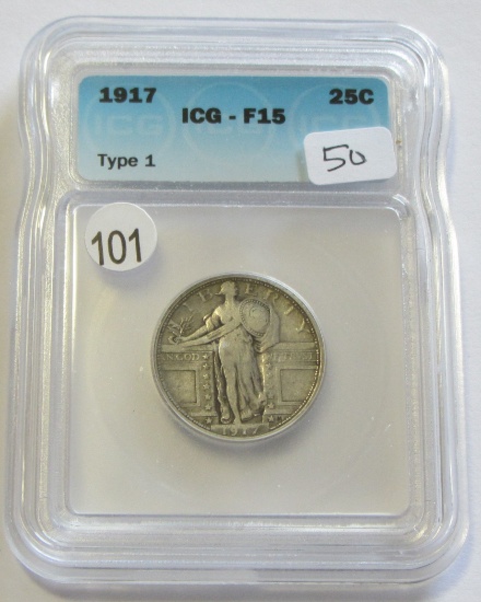 1917 TYPE 1 STANDING LIBERTY QUARTER ICG FINE 15