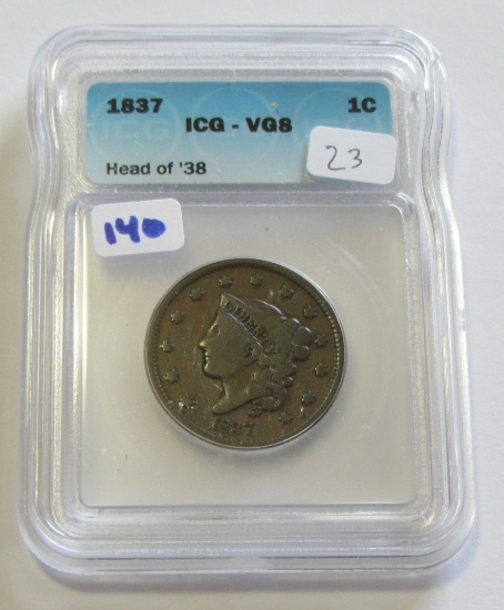1837 HEAD OF 1838 LARGE CENT ICG VG8