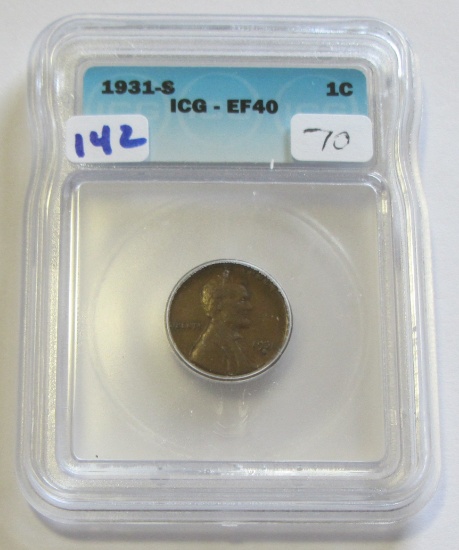 1931-S BETTER DATE WHEAT CENT ICG XF40