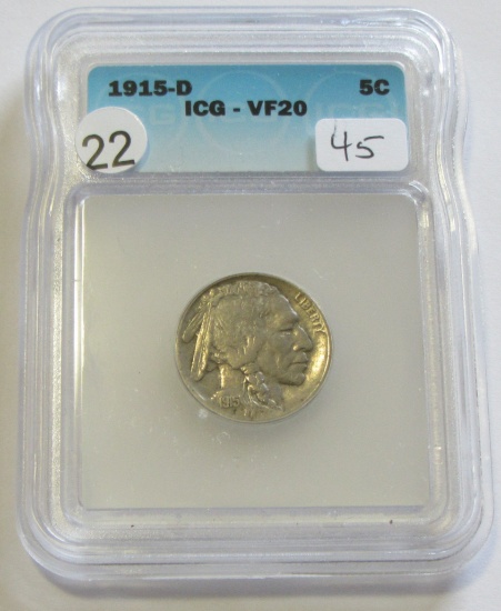 1915-D BUFFALO NICKEL ICG VF 20