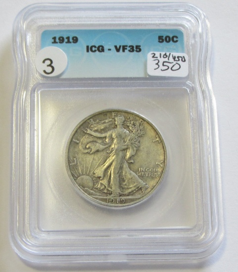 1919 WALKING LIBERTY HALF ICG VF 35