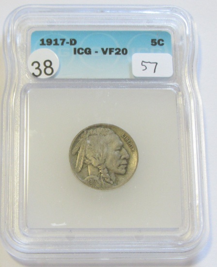 1917-D BUFFALO NICKEL ICG VF 20