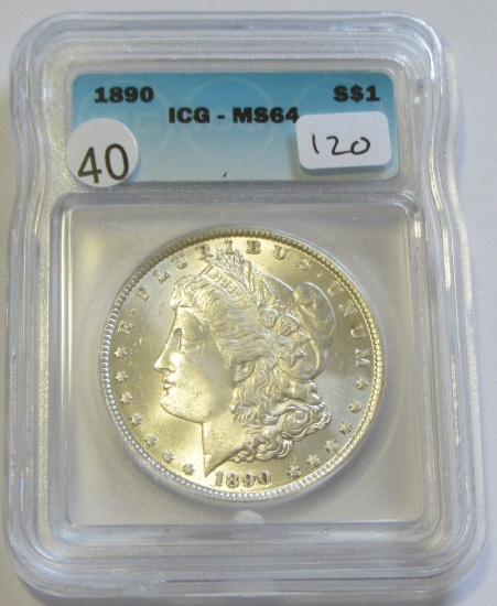 $1 1890 MORGAN ICG MS 40  BLAST WHITE