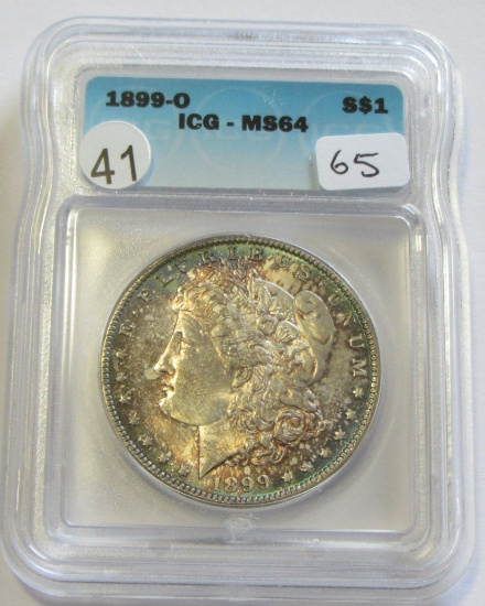 BEAUTIFULLY TONED $1  MORGAN 1899-O ICG MS 64