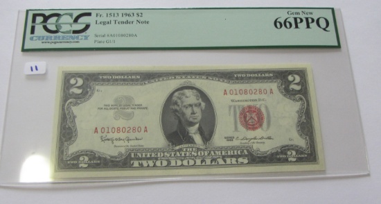 $2 RED SEAL LEGAL TENDER PCGS GEM 66 PPQ 1963