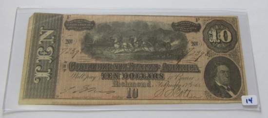 $10 1864 CONFEDERATE