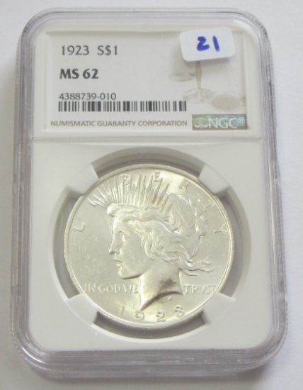 $1 1923 PEACE NGC MS 62