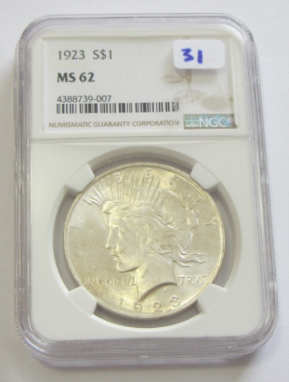 $1 1923 PEACE NGC MS 62