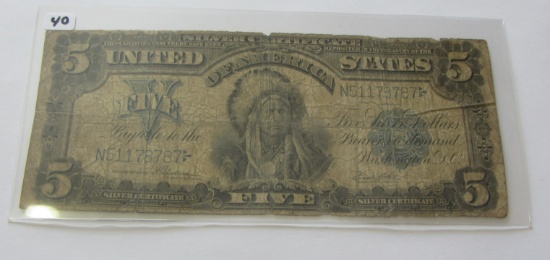 $5 CHIEF SILVER CERTIFICATE 1899 ALWAYS HIGHLY COLLECTED