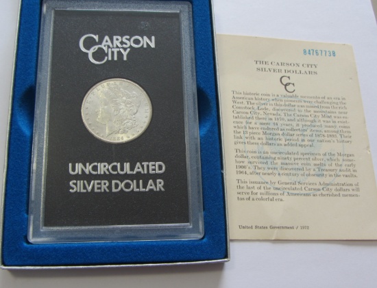 $1 1884-CC CARSON CITY MORGAN GSA HOARD WITH BOX AND PAPER